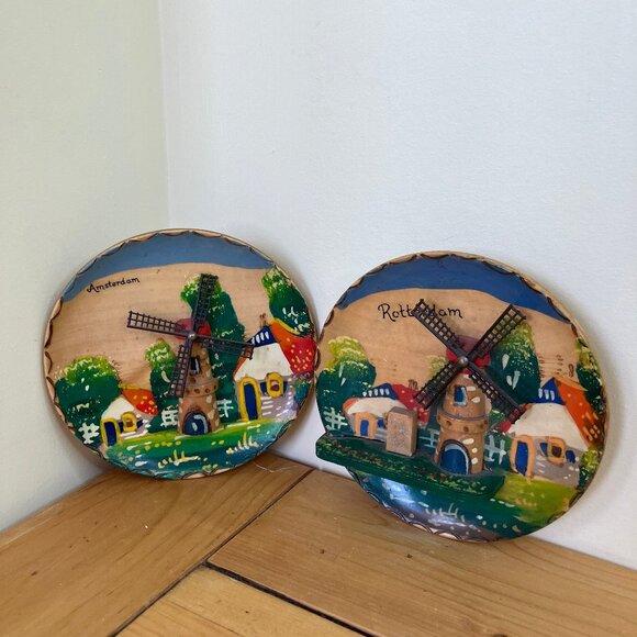 Holland Wooden 3D Wall Hanging Dutch Windmill Village Rotterdam & Amsterdam - Picture 1 of 4